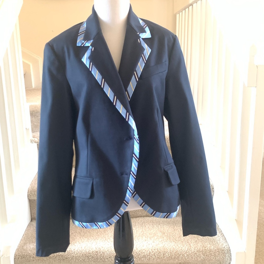 Philippe Adec Paris blazer with plaid trim